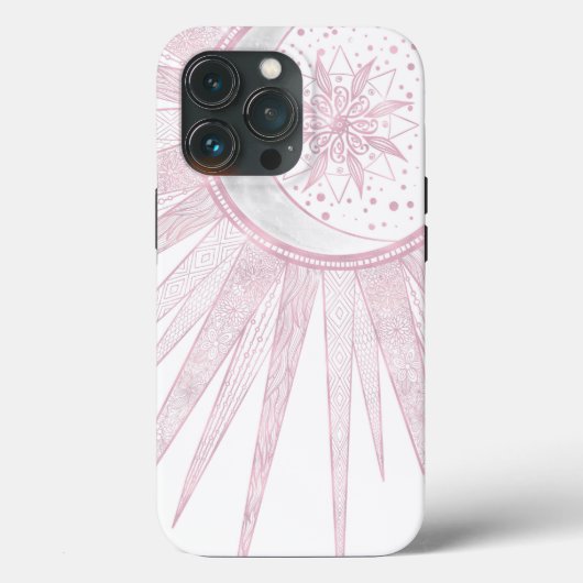 Elegantes rosa Sun Moon Doodle Mandala Weißes Desi Case-Mate iPhone Hülle (Rückseite)