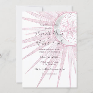 Elegantes rosa Sun Moon Doodle Mandala Weißes Desi Einladung