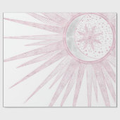 Elegantes rosa Sun Moon Doodle Mandala Weißes Desi Geschenkpapier (Flach)