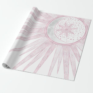 Elegantes rosa Sun Moon Doodle Mandala Weißes Desi Geschenkpapier
