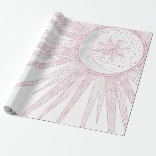 Elegantes rosa Sun Moon Doodle Mandala Weißes Desi Geschenkpapier (Ungerollt)