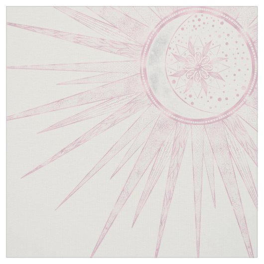 Elegantes rosa Sun Moon Doodle Mandala Weißes Desi Stoff (Muster)