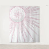 Elegantes rosa Sun Moon Doodle Mandala Weißes Desi Wandteppich (Vorderseite)