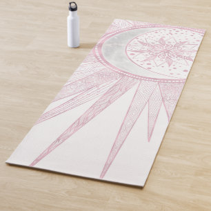 Elegantes rosa Sun Moon Doodle Mandala Weißes Desi Yogamatte