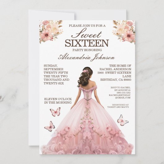 Elegantes Rosa Sweet 16 Extravagante Dress Einladu Einladung (Vorderseite)