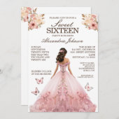 Elegantes Rosa Sweet 16 Extravagante Dress Einladu Einladung (Vorne/Hinten)