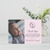 Elegantes rosa Taufe Baby Foto Danke Karte (Stehend Vorderseite)