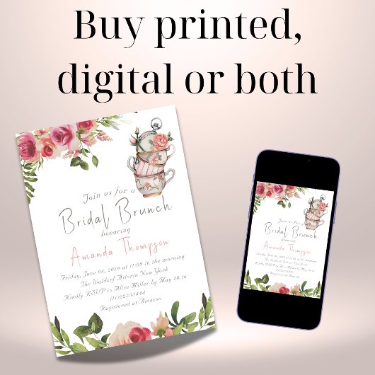 Elegantes Rosa Tea Brunch Brautparty Einladung
