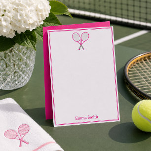 Elegantes rosa Tennis-Schreibwarenset mit Monogram Mitteilungskarte
