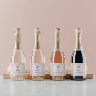Elegantes Rosa Toile Brautparty Brunch Schaumweinetikett
