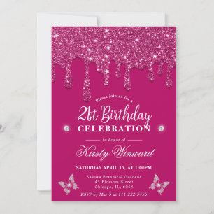 Elegantes Rosa tropfendes Glitter 21. Geburtstag Einladung