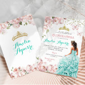 Elegantes Rosa und Aquamarine Quinceñera Einladung