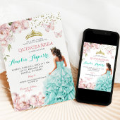Elegantes Rosa und Aquamarine Quinceñera Einladung