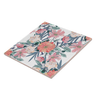 Elegantes rosa und blaues Aquarell Blumendesign Fliese