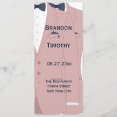 Elegantes rosa und blaues Gay Wedding Menü Menükarte (Rückseite)