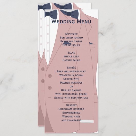Elegantes rosa und blaues Gay Wedding Menü Menükarte (Vorne/Hinten)