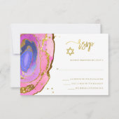 Elegantes Rosa und Blue Geode mit Gold Bat Mitzvah RSVP Karte (Vorderseite)