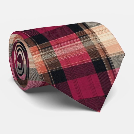 Elegantes rosa und braunes Karo-Gingham-Muster Krawatte (Gerollt)