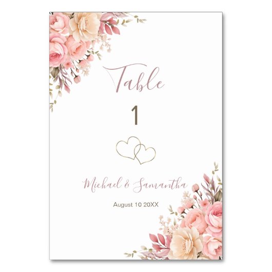 Elegantes Rosa und Elfenbeinblütenzeichen für Hoch Tischnummer (Vorderseite)
