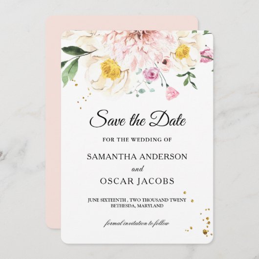 Elegantes Rosa und Gelb Wasserfarben Save The Date (Vorne/Hinten)