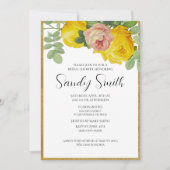 Elegantes Rosa und Gelbe Rosen Brautparty Einladung (Vorderseite)