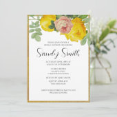 Elegantes Rosa und Gelbe Rosen Brautparty Einladung (Stehend Vorderseite)