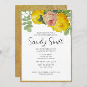 Elegantes Rosa und Gelbe Rosen Brautparty Einladung (Vorne/Hinten)