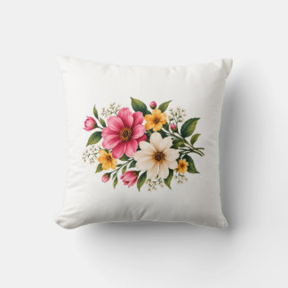 Elegantes rosa und gelbes Blumenbouquet Botanisch Kissen