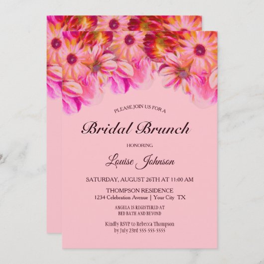 Elegantes rosa und gelbes Bridal Brunch Einladung (Vorne/Hinten)