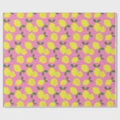 Elegantes rosa und gelbes Zitronenmuster Geschenkpapier (Flach)