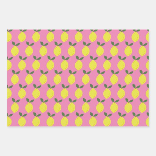 Elegantes rosa und gelbes Zitronenmuster Geschenkpapier Set (Vorderseite 3)