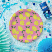 Elegantes rosa und gelbes Zitronenmuster Pappteller (Party)