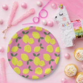 Elegantes rosa und gelbes Zitronenmuster Pappteller (Party)