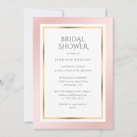 Elegantes Rosa- und Gold-Brautparty Einladung (Vorderseite)