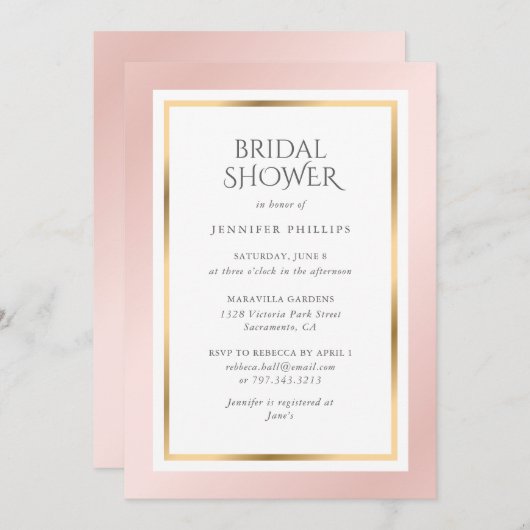 Elegantes Rosa- und Gold-Brautparty Einladung (Vorne/Hinten)