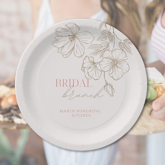 Elegantes Rosa und Gold Bridal Brunch Brautparty Pappteller
