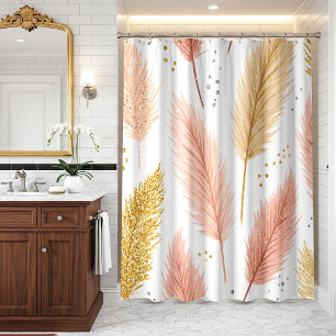 Elegantes Rosa und Gold Glitter Pampasgras  Duschvorhang