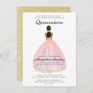 Elegantes Rosa und Gold Glitzer Quinceanera Einladung