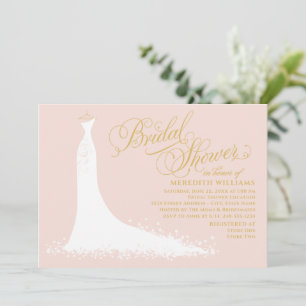 Elegantes Rosa- und Gold-Hochzeitskleid-Brautparty Einladung