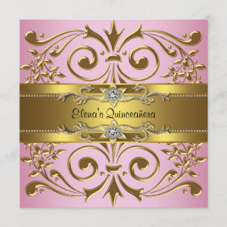 Elegantes Rosa und Gold Quinceanera Einladung