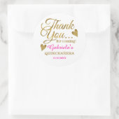 Elegantes Rosa und Gold Quinceanera Vielen Dank Runder Aufkleber (Tasche)