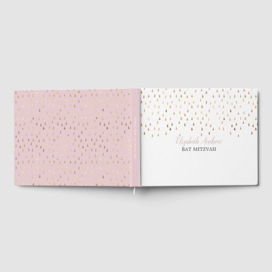 Elegantes Rosa und Gold Raindrops Bat Mitzvah Gästebuch (Voll)
