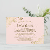 Elegantes Rosa- und Gold-Spitzen-Brautparty Einladung (Stehend Vorderseite)
