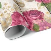 Elegantes, rosa und goldenes Blumenmuster Geschenkpapier (Rolleneckpunkt)