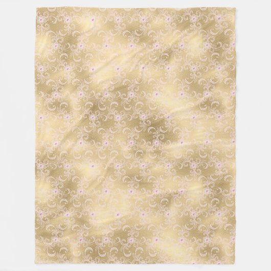 Elegantes rosa und goldenes, florales Spitzen Fleecedecke (Vorderseite)