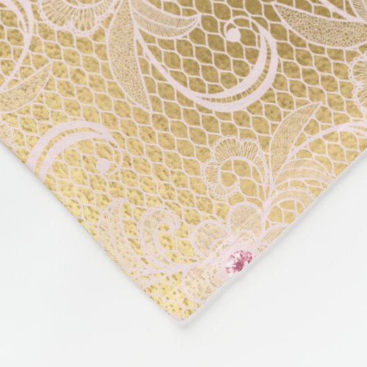 Elegantes rosa und goldenes, florales Spitzen Fleecedecke (Ecke)