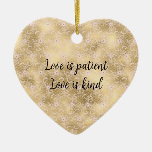 Elegantes rosa und goldenes, florales Spitzen Keramik Ornament (Vorne)