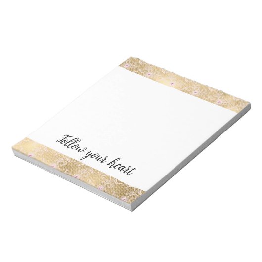 Elegantes rosa und goldenes, florales Spitzen Notizblock (Rotiert)
