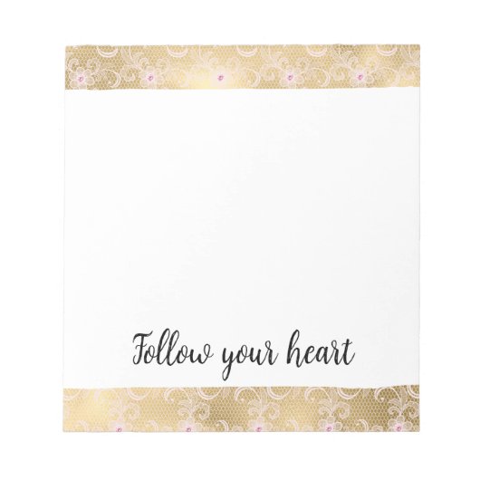 Elegantes rosa und goldenes, florales Spitzen Notizblock (Vorderseite)