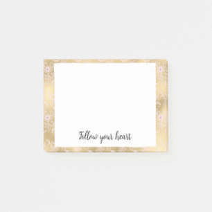 Elegantes rosa und goldenes, florales Spitzen Post-it Klebezettel